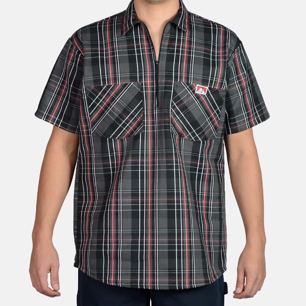 Ben Davis Men's 1/2 Zip Plaid Shirt