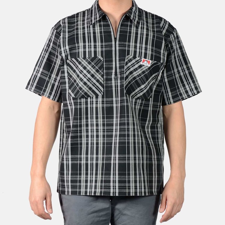 Ben Davis Men's 1/2 Zip Plaid Shirt