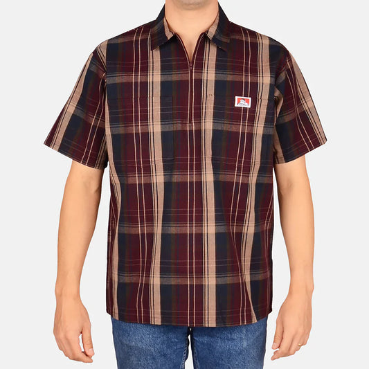 Ben Davis Men's 1/2 Zip Plaid Shirt