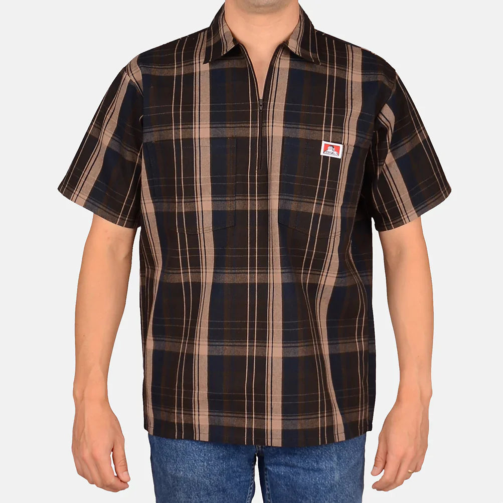 Ben Davis Men's 1/2 Zip Plaid Shirt