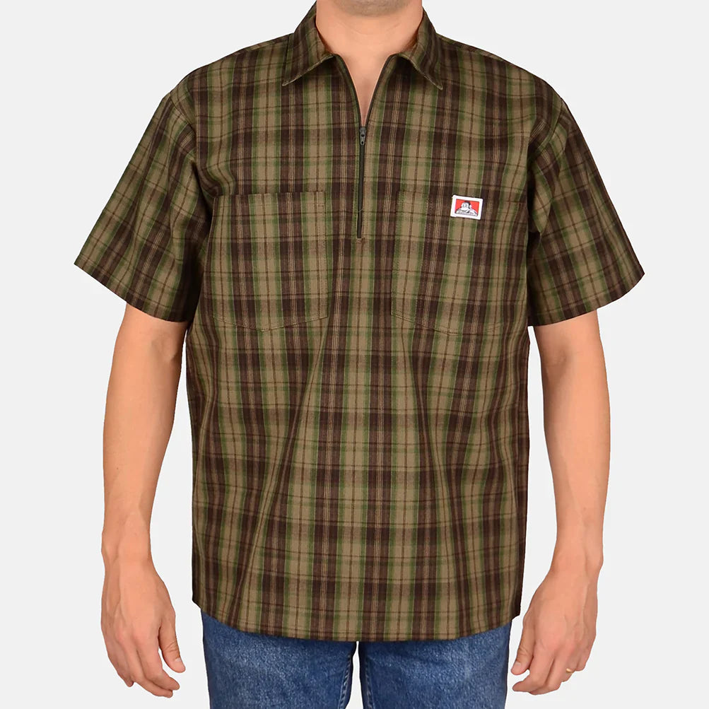 Ben Davis Men's 1/2 Zip Plaid Shirt