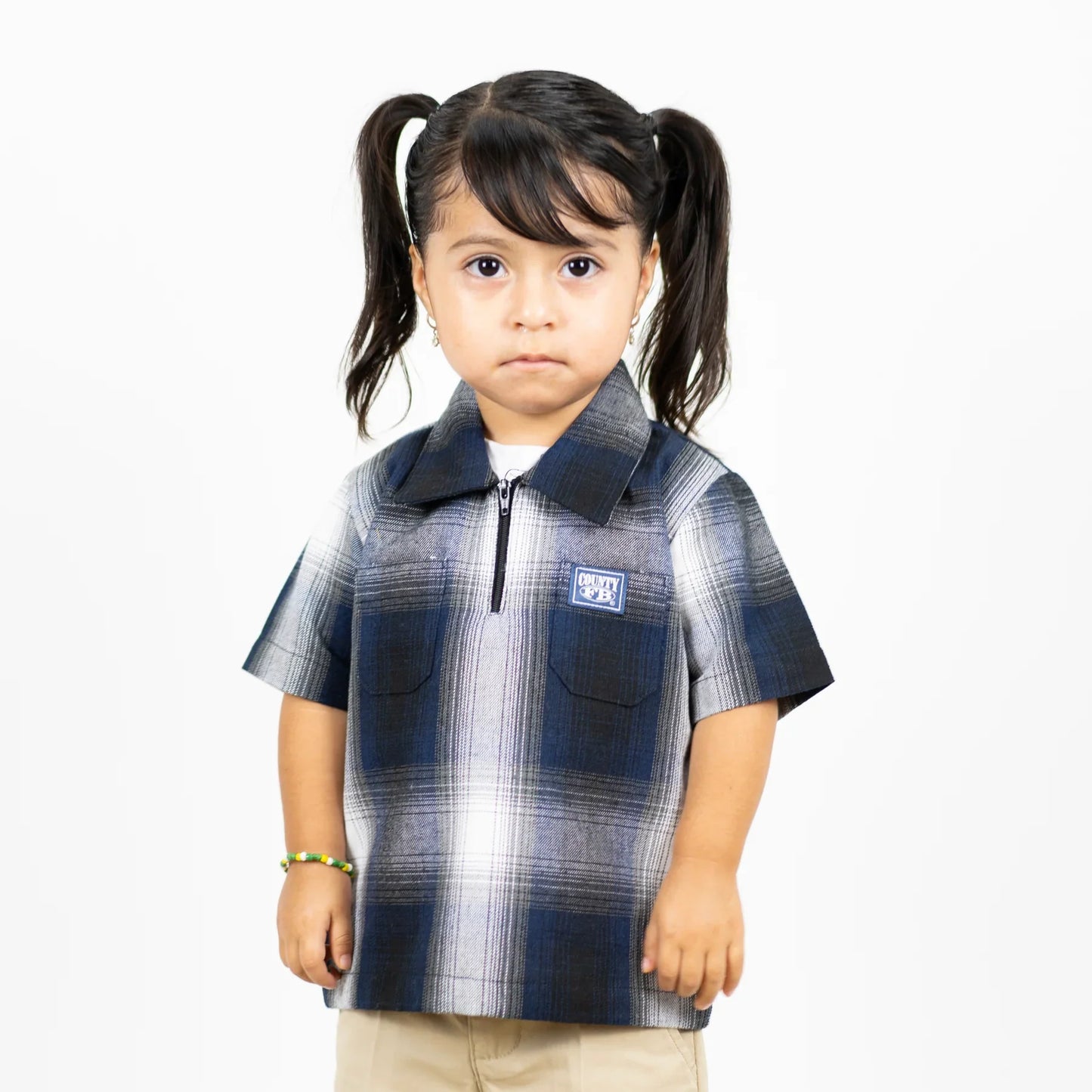 FB County Kids Short Sleeve Checker Zip Shirt